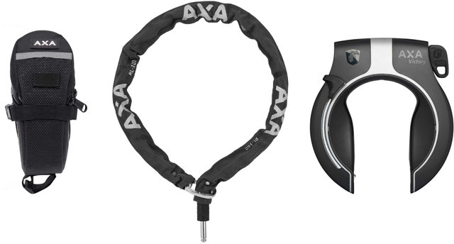 Axa Victory Rahmenschloss + RLC 100 Einsteckkette + Satteltasche Set - schwarz-silber/universal