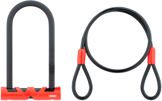 ABUS Ultimate 420 Bügelschloss mit Cobra 10/120 Kabel und USH Halter - red/8 x 23 cm