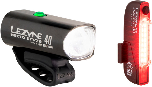 Lezyne Hecto 40 Frontlicht + Stick Rücklicht Beleuchtungsset mit StVZO - schwarz/universal