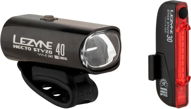 Lezyne Hecto 40 Frontlicht + Stick Rücklicht Beleuchtungsset mit StVZO - schwarz/universal