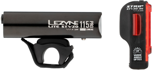 Lezyne Set ilum. luz del. Lite Pro 115 + luz trasera Strip con aprob. StVZO - negro/universal