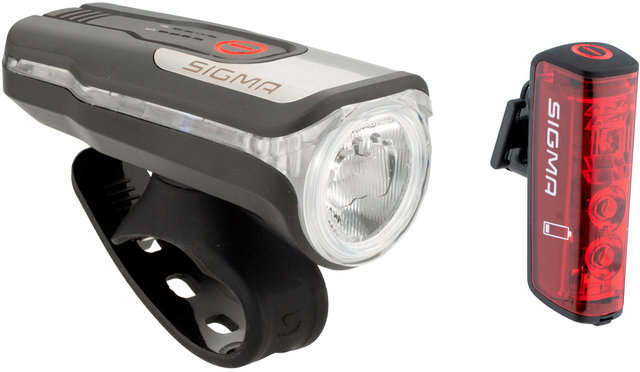 Sigma Aura 80 Frontlicht + Blaze Rücklicht mit Bremslicht LED Set mit StVZO - schwarz/80 Lux