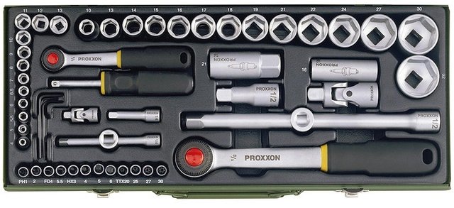 Proxxon 1/4" + 1/2" Socket Wrench/Ratchet Set, 56 Pieces - black-silver/universal