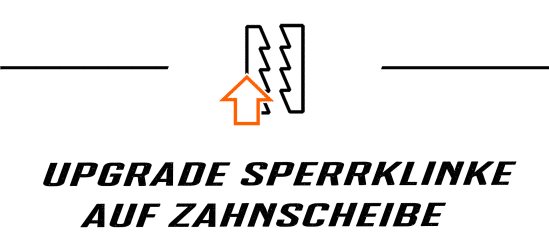 Upgrade Sperrklinke auf Zahnscheibe Icon mit Schrift