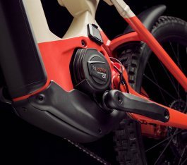 Bosch CX drive in a Cannondale Moterra E-MTB, photographed from below at an angle