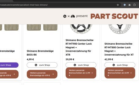 Ersatzteile wie Bremsbeläge und Bremsscheiben für das Specialized MTB im Part Scout Tool