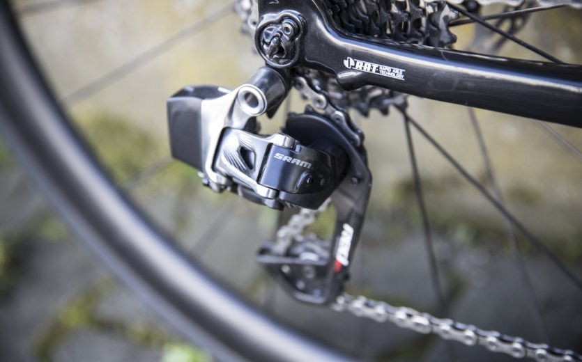 The SRAM Red eTap rear derailleur.