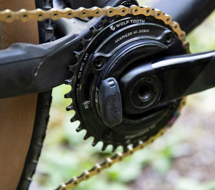 Pictured is a Power2Max power meter installed on a SRAM crank.