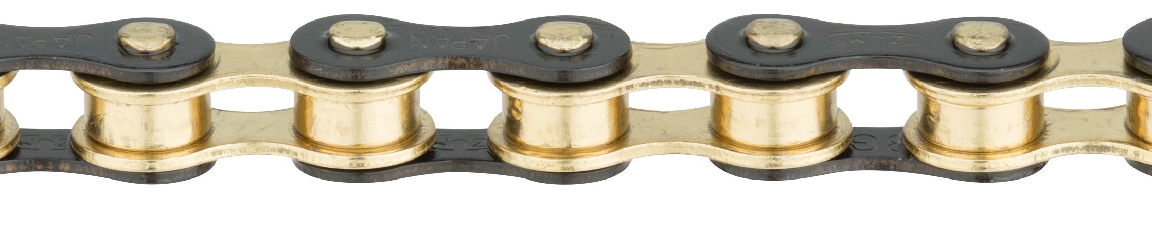 Izumi Fahrradkette ES410 in schwarz/gold in Nahaufnahme