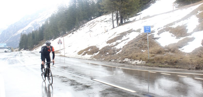 Stefan in the rain at Col Du Pilon.