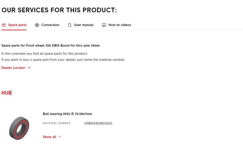 Step 3: Select DT Swiss spare part and note down material number 