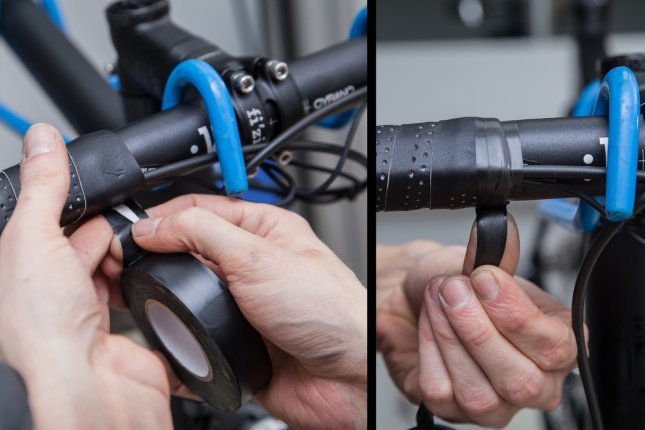 Use electric tape to attach the handlebar tape to the bars.