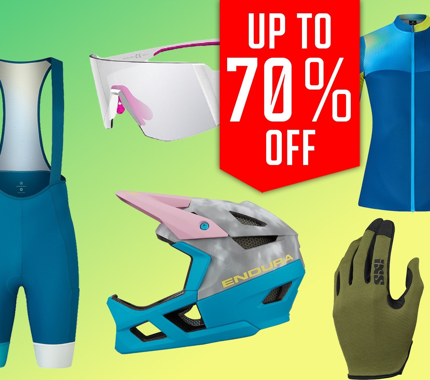 bike-components Summer Sale featuring cycling apparel with discounts of up to 70% on selected clothing, helmets, gloves and accessories.