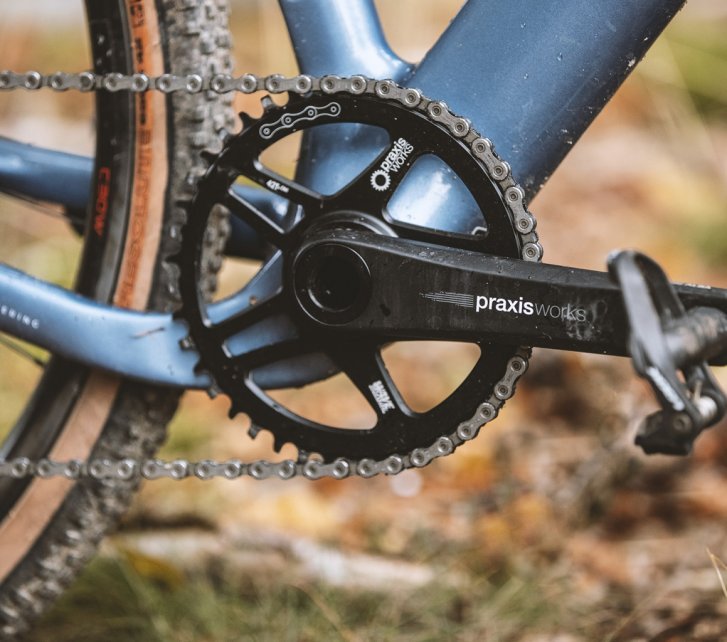 Shown here is a Praxis Works crank on a 3T Exploro bike. 