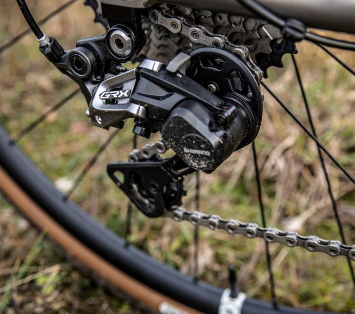 Detail Shot of a Shimano GRX Rear Derailleur.