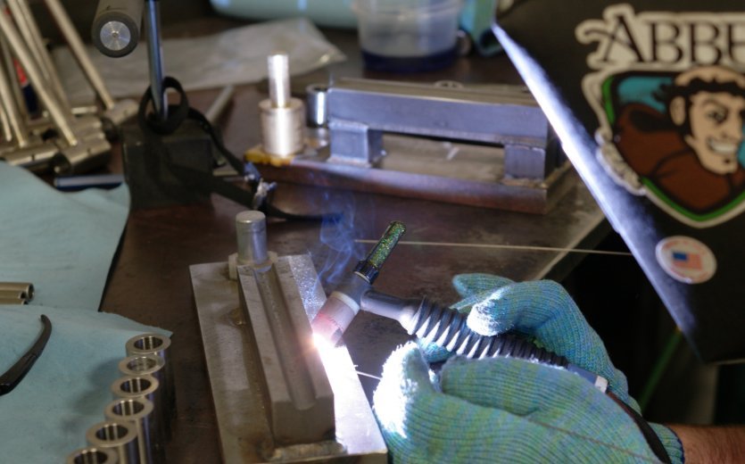 Jason Quade, Abbey Bike Tools founder, welding for the Crombie tools.