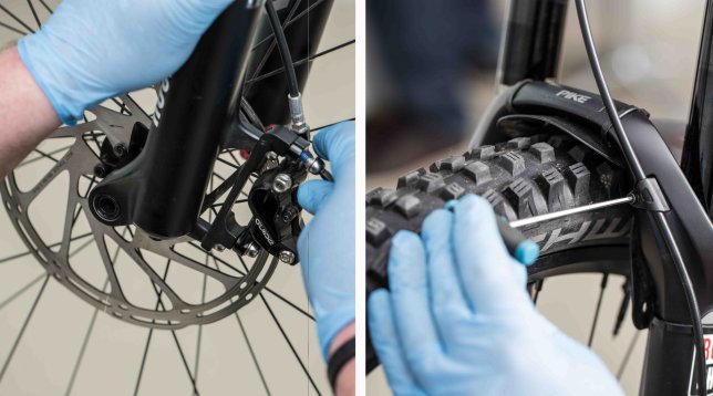 Remove the brake caliper and loosen the hose from the fork.