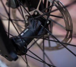 DT Swiss Nabe am Vorderrad eines Gravel-Bikes