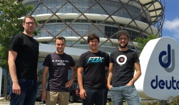 Benjamin and the guys from Deuter in front of their HQ.