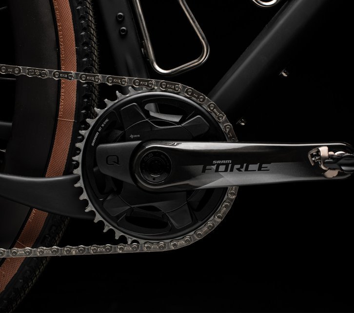 Shown is a SRAM Force crank, mounted on an OPEN gravel bike.