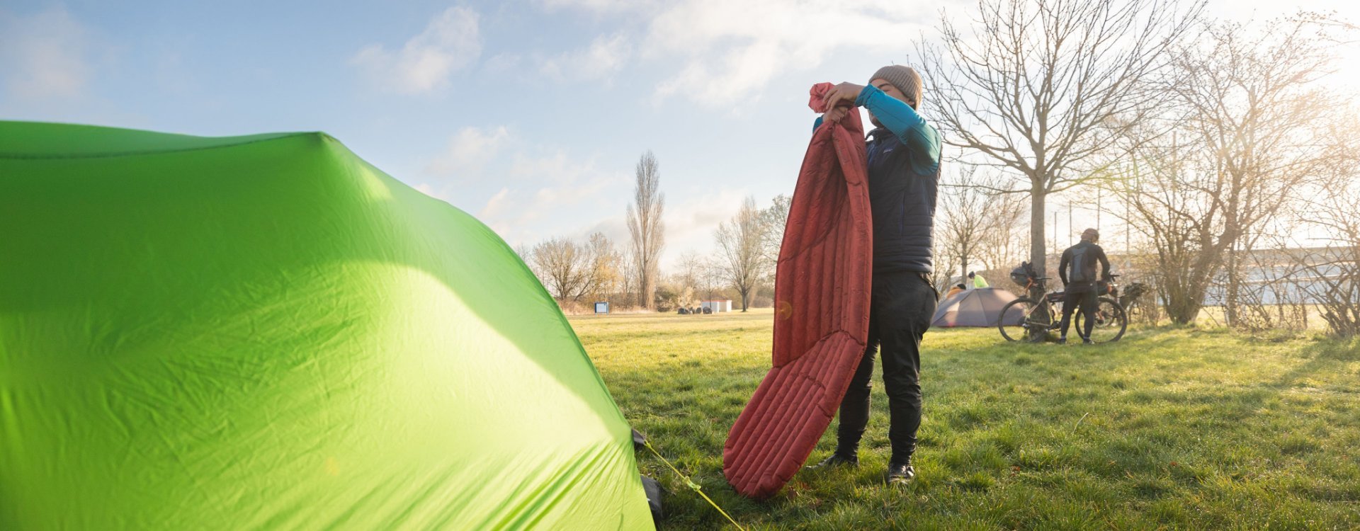 Marcel from bc Marketing lets the air out of his camping mat.