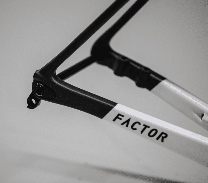 Shown is a derailleur hanger mounted on a Factor O2 frame.