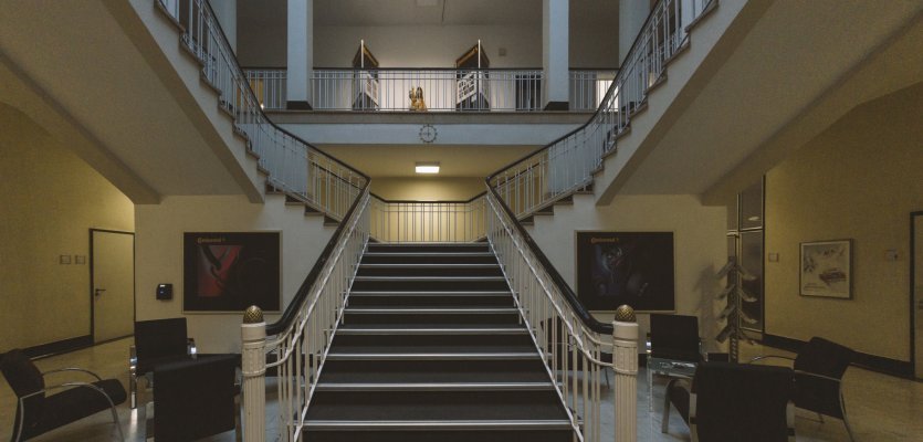 An elegant staircase in Continental's product managment building.
