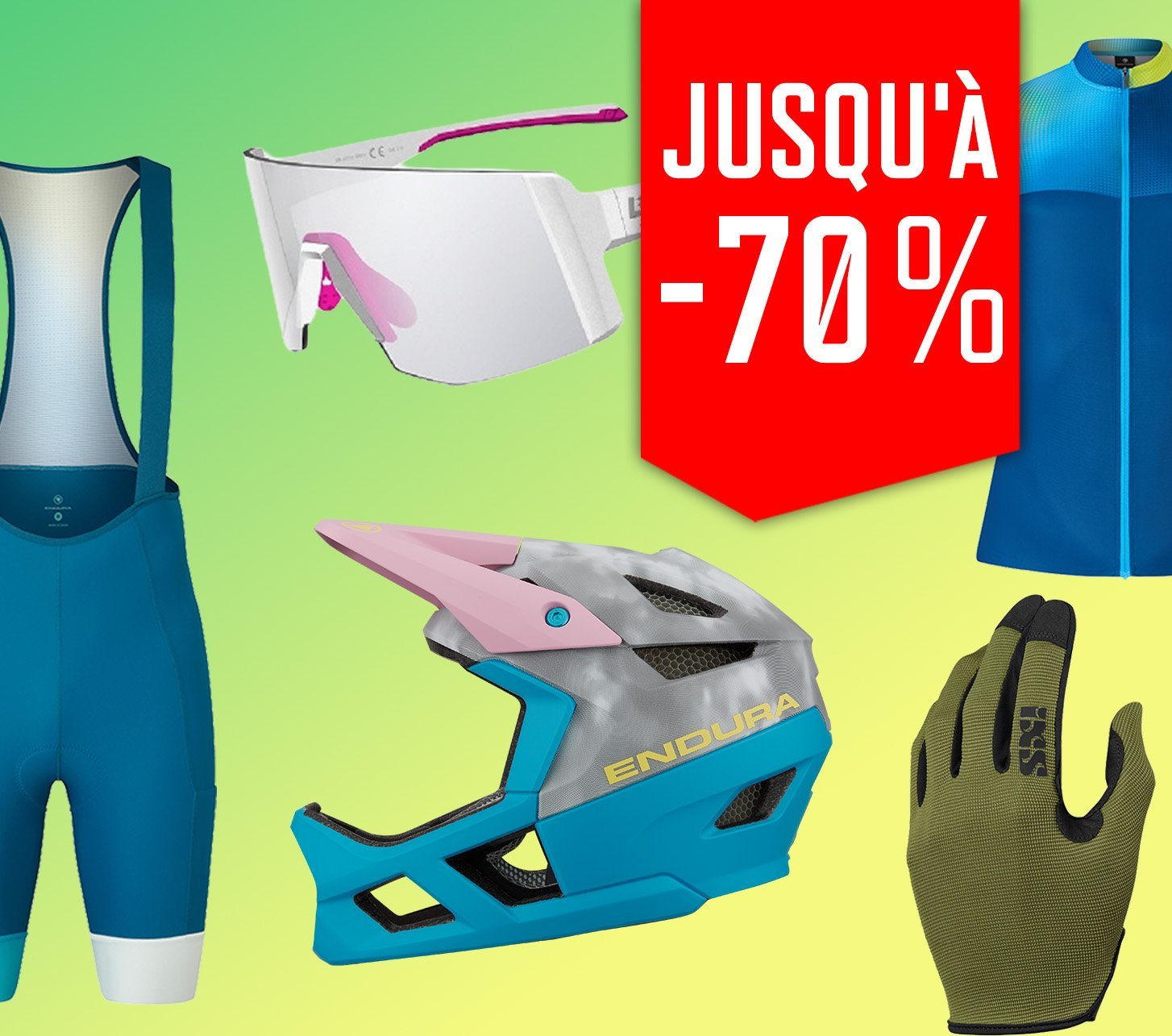 Soldes d'été bike-components avec jusqu'à 70 % de réduction sur une sélection de vêtements de cyclisme, casques, gants et accessoires.
