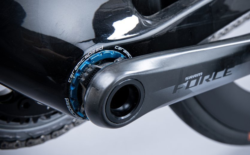 A CeramicSpeed T47A bottom bracket is mounted on a Factor Ostro.