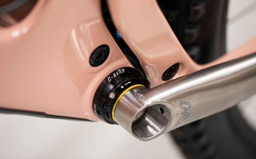 Pictured is a C-Bear bottom bracket, installed on a Santa Cruz mountain bike.