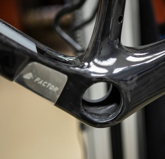 Pictured is the bottom bracket shell on a Factor LS. The bottom bracket is pressed into this frame.
