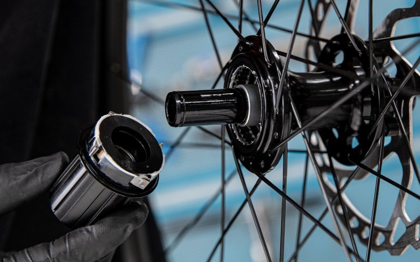 These pawls engage in a grid inside the hub and thus transfer the pedalling force to the wheel.