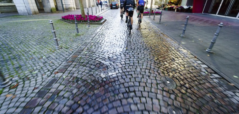 Cobblestones to start the ride.