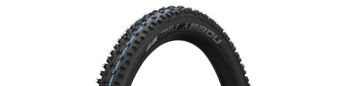 Schwalbe’s Addix Speedgrip compound can easily be identified by the blue ribbon. 