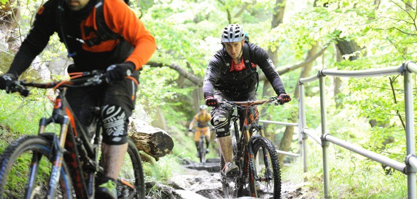 Nach dem Downhill geht es in den Anstieg - eine klassische Enduro Strecke