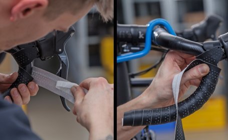 Der Mechaniker wickelt so nah wie möglich an den Bremsschaltgriff. 