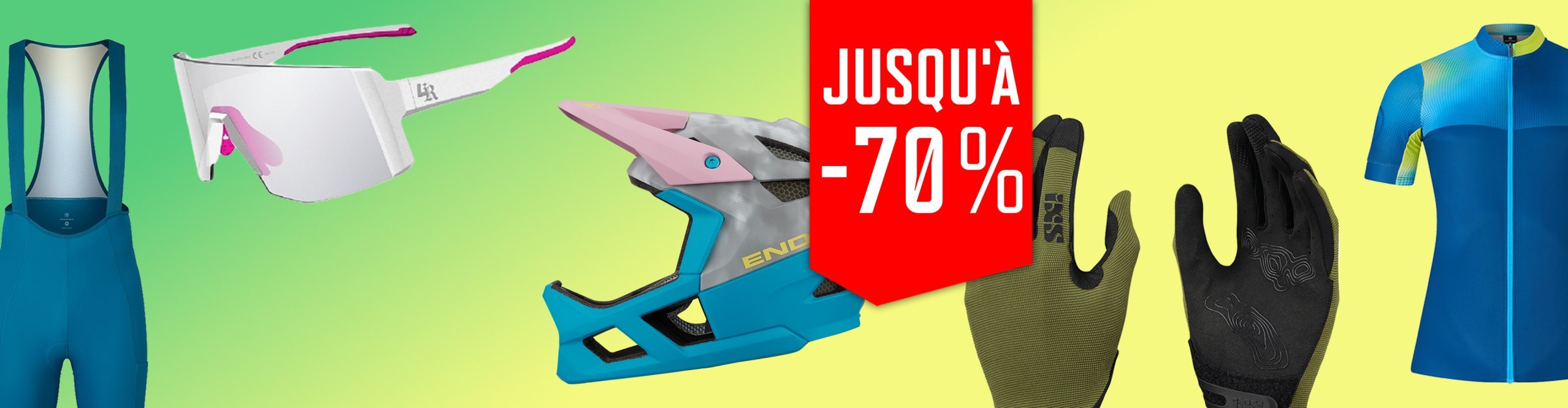 Soldes d'été bike-components avec jusqu'à 70 % de réduction sur une sélection de vêtements de cyclisme, casques, gants et accessoires.