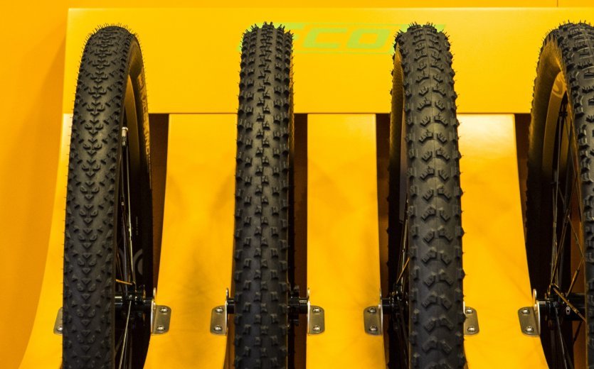 Reifen von Links: Race King in 2,2", Cross King in 2,3", Mountain King in 2,3", Trail King in 2,4"