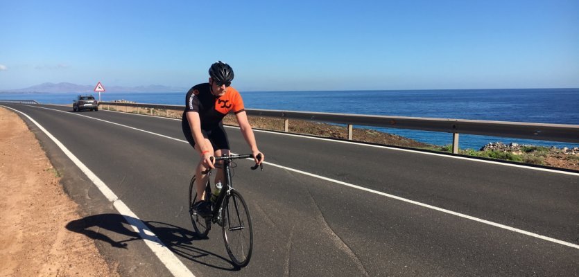 Benjamin on his first recce on the bike. 