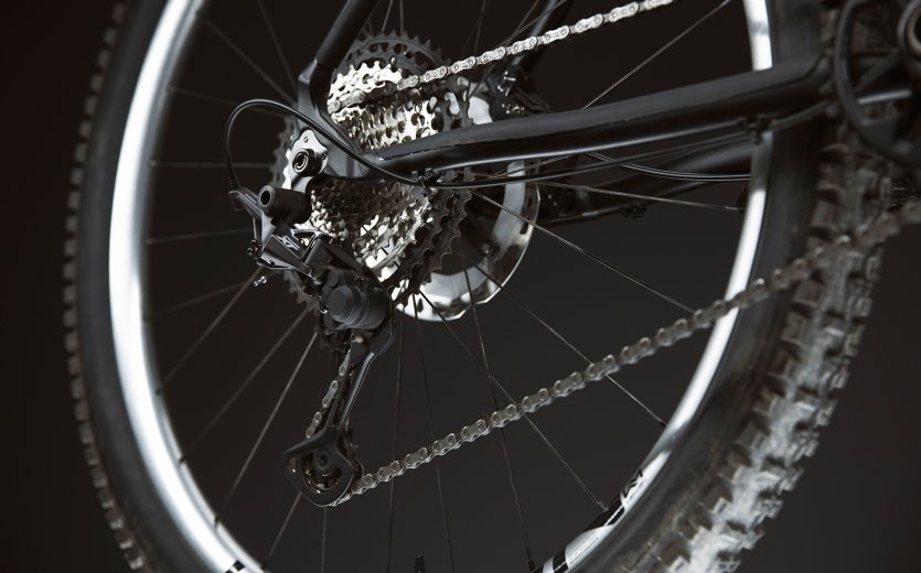 Abgebildet ist ein Shimano XT Schaltwerk, montiert an einem bc original Podsol.