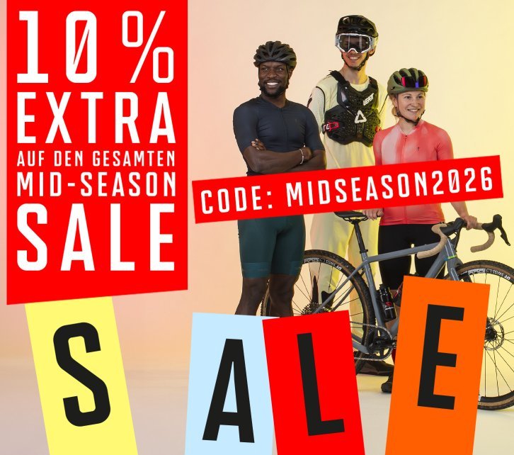 Spare jetzt im Mid Season Sale auf ausgewählte Bike-, MTB- und Gravel-Highlights für Frühjahr & Sommer.