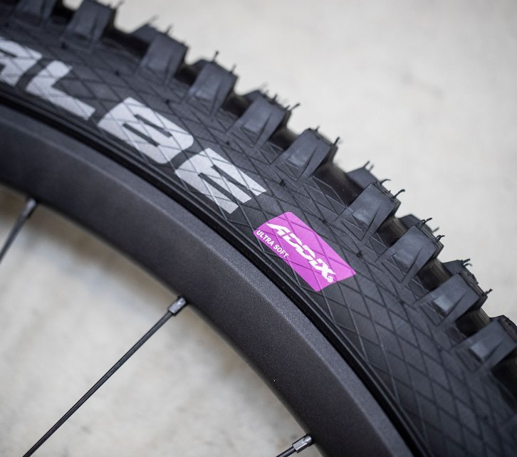 Pictured is part of a Schwalbe MTB tyre with ADDIX Ultra Soft rubber compound.