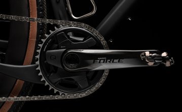 Shown is a SRAM Force crank, mounted on an OPEN gravel bike.