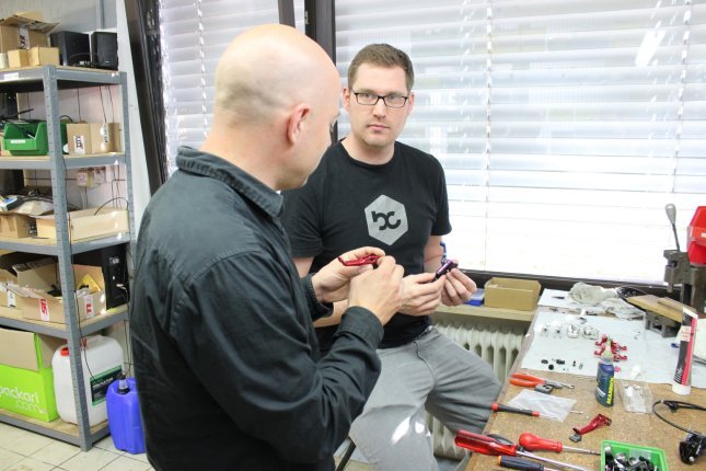 Oliver explaining the ins and outs of brake assembly.