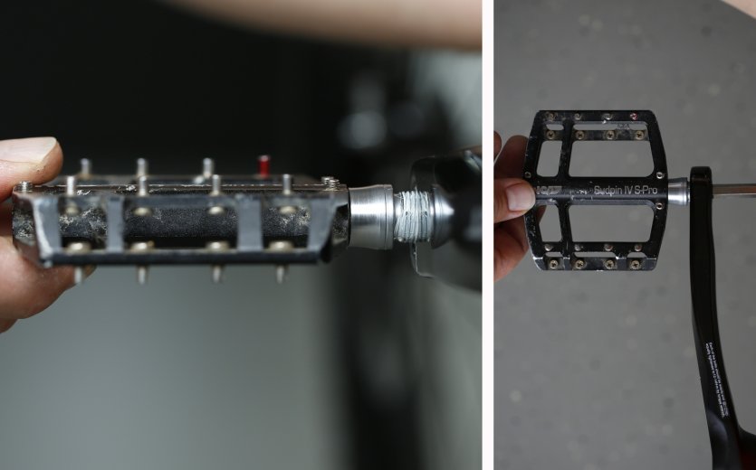 Before you start tightening. Place the pedal as straight as possible at the crank.