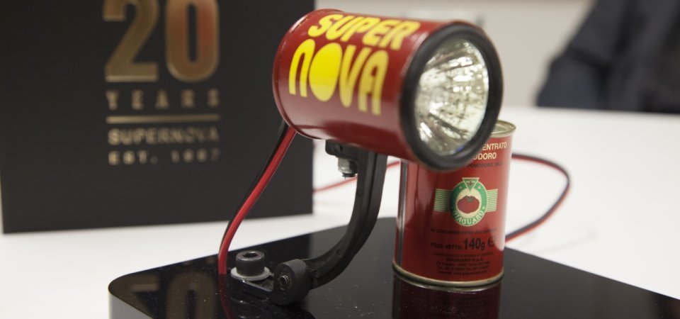 A close up of the first Supernova batter powered light.