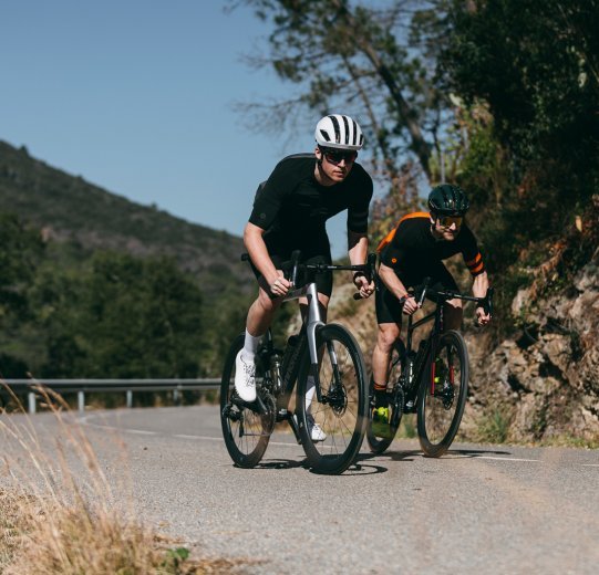 Mark and Franjo get out of the saddle. Both ride a Cannondale SuperSix EVO.