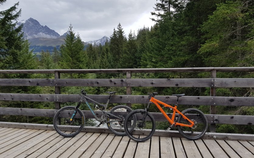 Rest stop with Alpine backdrop.