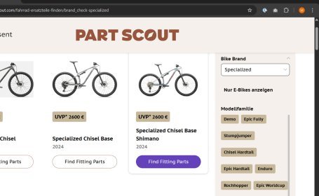 Auswahl passender Fahrradmodelle im Part Scout Tool für die Marke Specialized