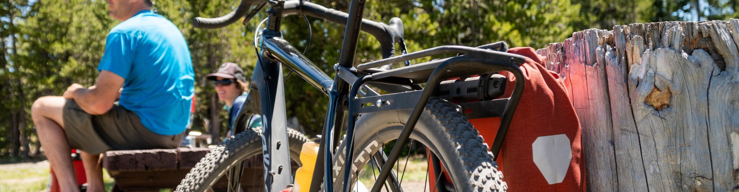 Un porte-bagages Old Man Mountain avec des sacoches Ortlieb installées sur un Gravelbike
